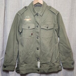 Harley Davidson Garage Wild Ride Jacket Women's S Green Twill Military Button Up